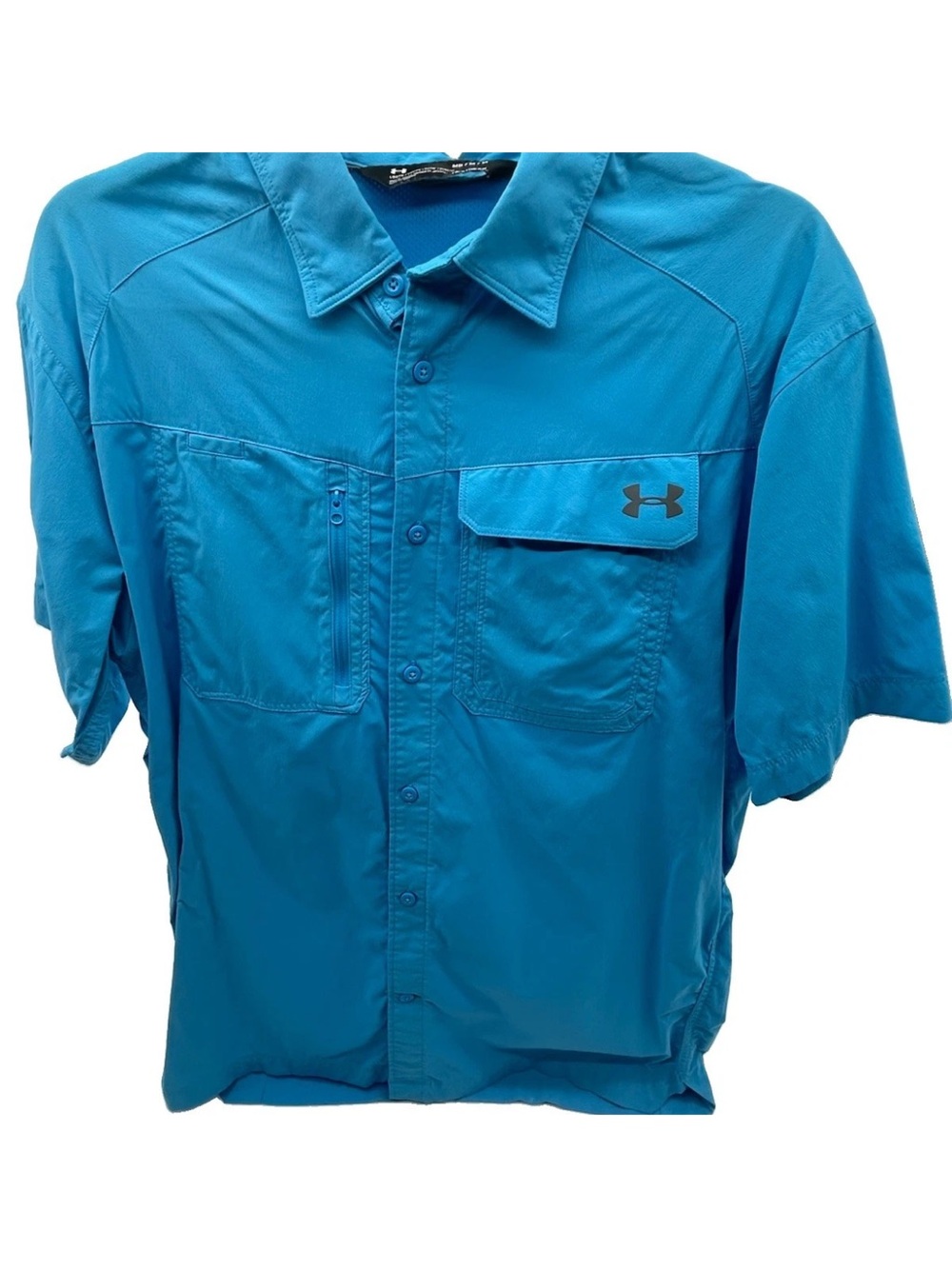 Under Armour Men’s Short Sleeve Button-Down Shirt in Bright Teal Blue